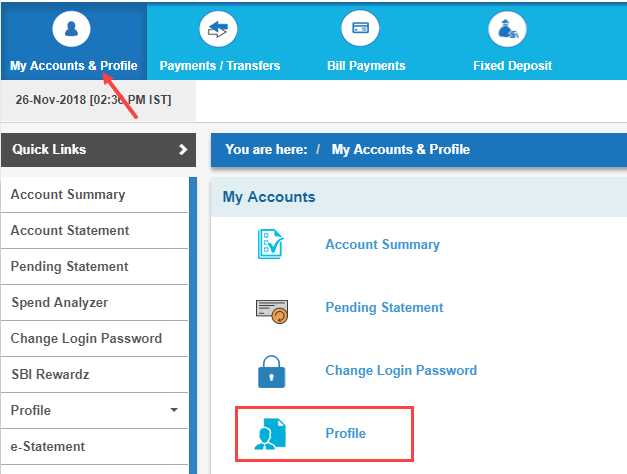 SBI Net Banking Profile