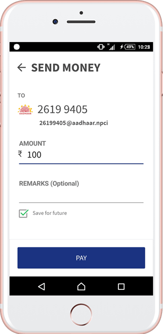 BHIM send money using aadhaar number