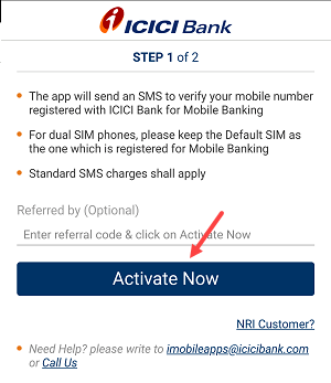 ICICI iMobile banking activation