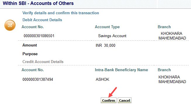 sbi to sbi money transfer through net banking