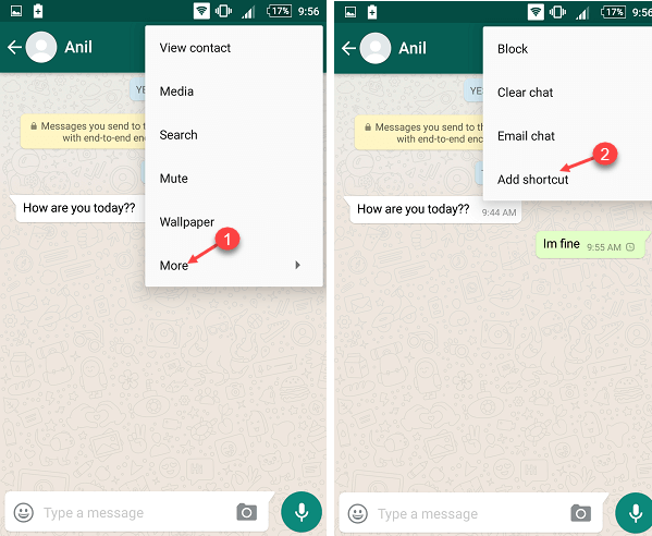 whatsapp chat shortcut