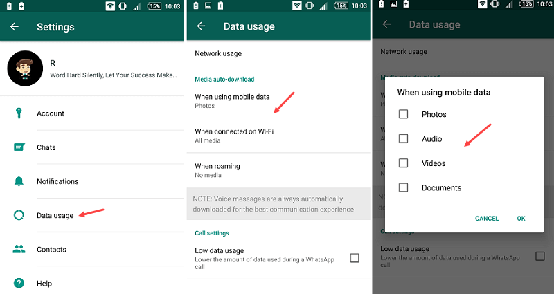 whatsapp data usage