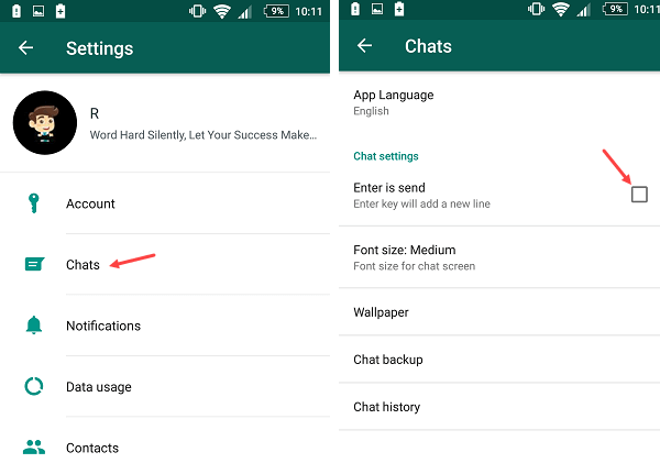 whatsapp enter is send