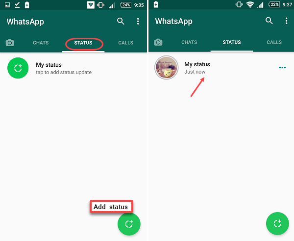 whatsapp status feature