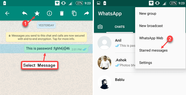 whatsapp starred messege