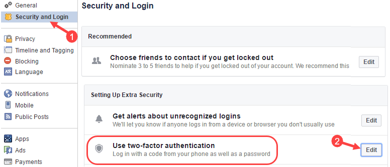 facebook two factor verification 