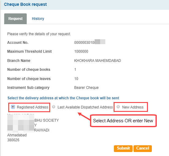 SBI Cheque book request online