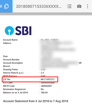 SBI e-statement cif number