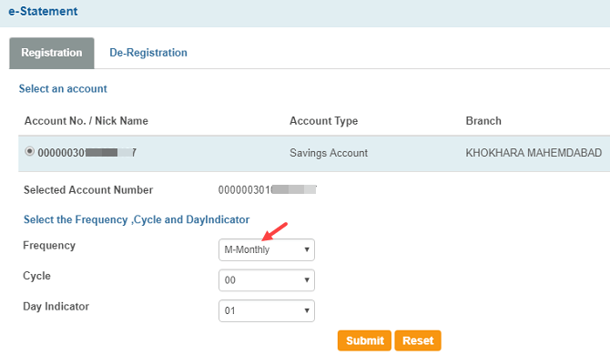 SBI e-statement register
