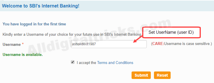 first time login to sbi net banking