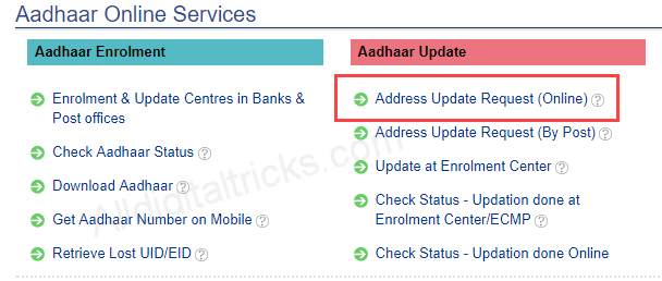 Aadhaar card Address update online