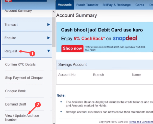 link aadhaar hdfc bank
