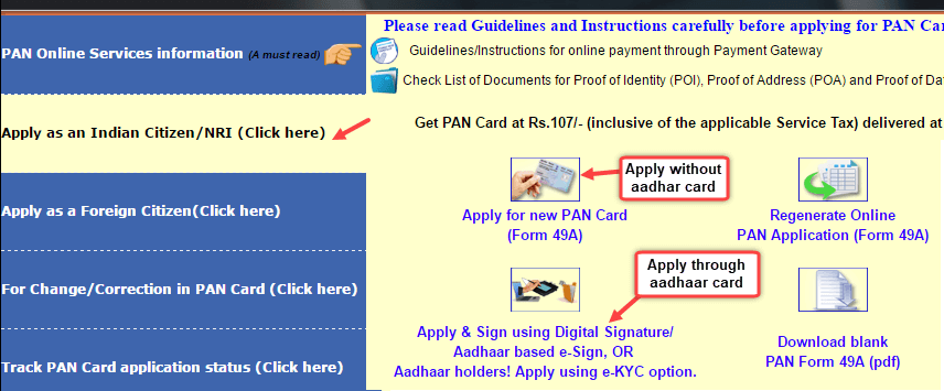 official website for apply pan card