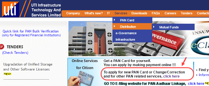 official website for apply pan card