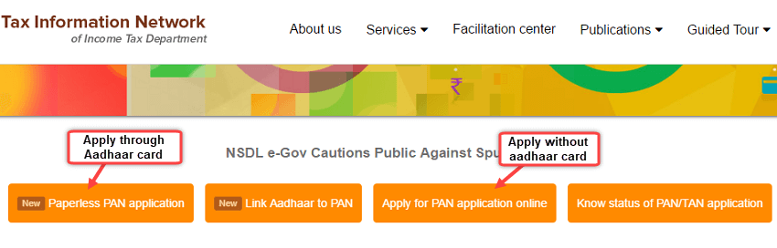 official website for apply pan card
