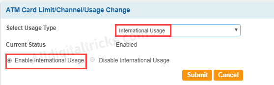 Enable International Usage for SBI Debit Card
