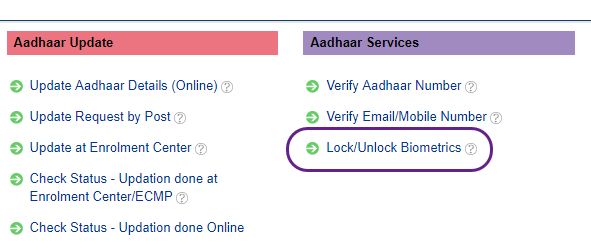 Lock Unlock Aadhaar biometric data