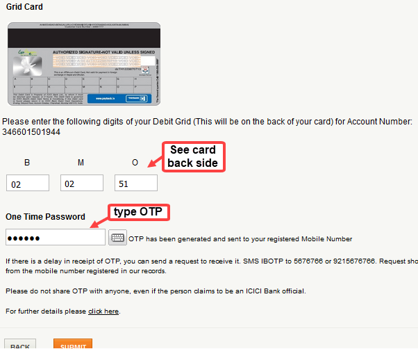 icici debit card pin change generate