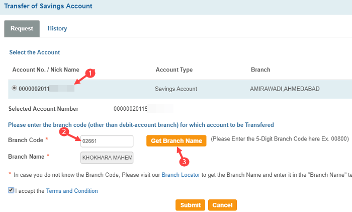 Transfer SBI account to another branch