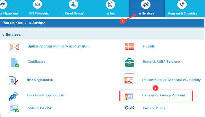 Transfer SBI account to another branch