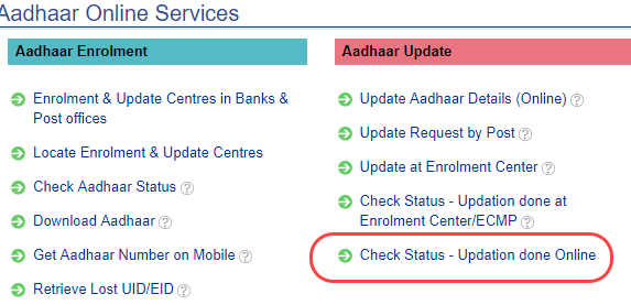 Aadhaar update status check online