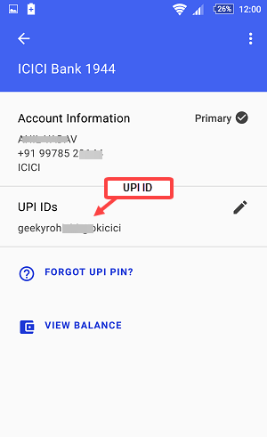Google tez upi ID
