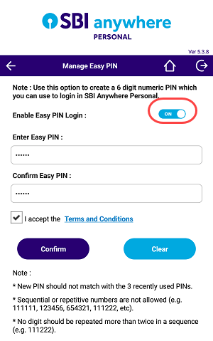 sbi anywhere pin login
