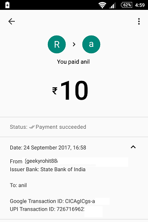 google tez send money bank account