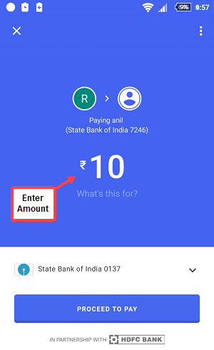 google tez send money bank account