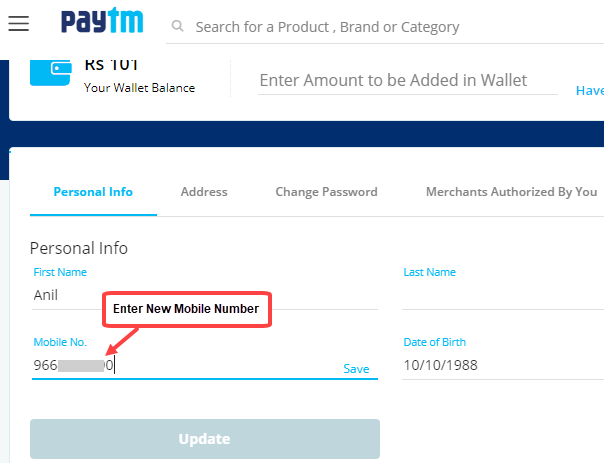 change paytm registered mobile number