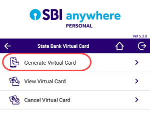 SBI virtual card online generate