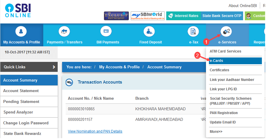 SBI virtual card online generate