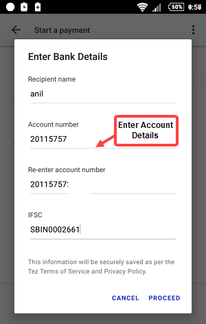 google tez send money bank account
