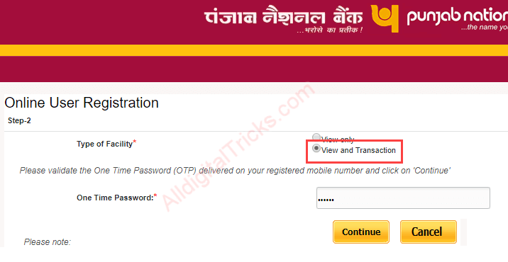 punjab national bank net banking registration online