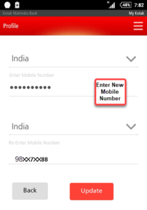 how to change mobile number in kotak mobile banking