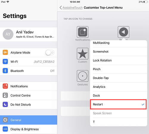 restart iphone ipad without power button
