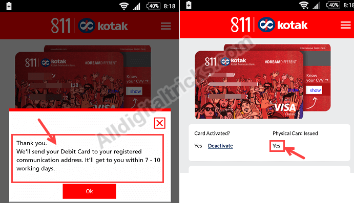 kotak 811 physical debit card apply