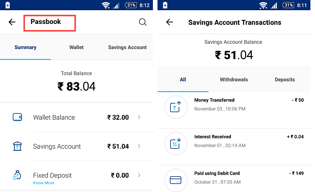 paytm saving account passbook