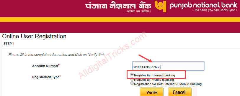 punjab national bank net banking registration online