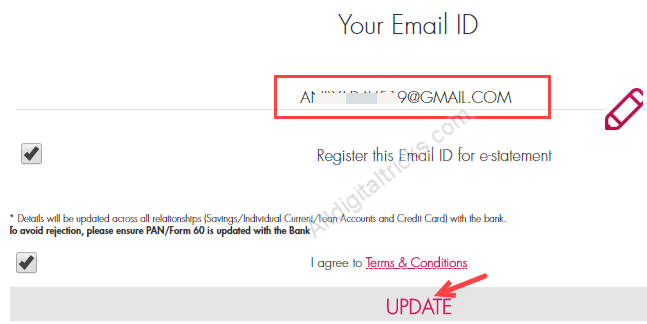 axis bank register update email id