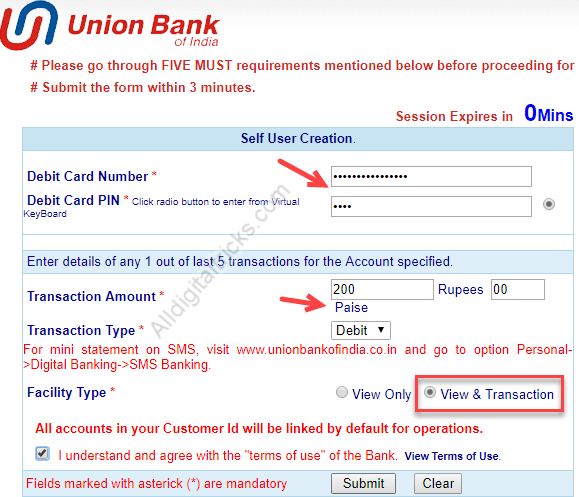 union bank of india net banking registration