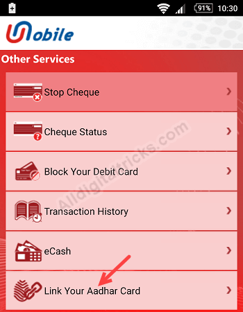 Union Bank of India Link Aadhaar Online