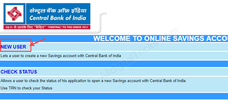 Central bank of India online account open