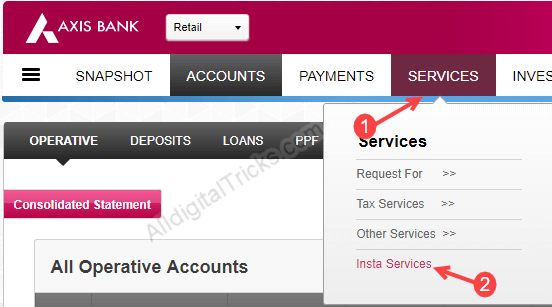 Axis bank transfer account to another branch online