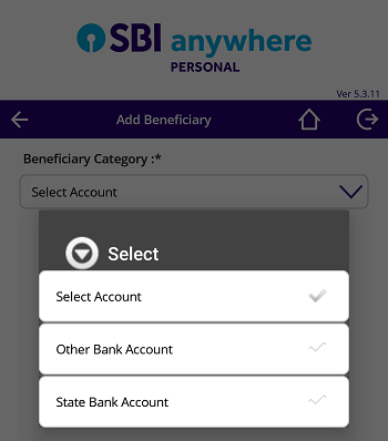 Add beneficiary SBI Anywhere