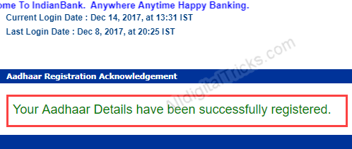 Indian bank link aadhaar card