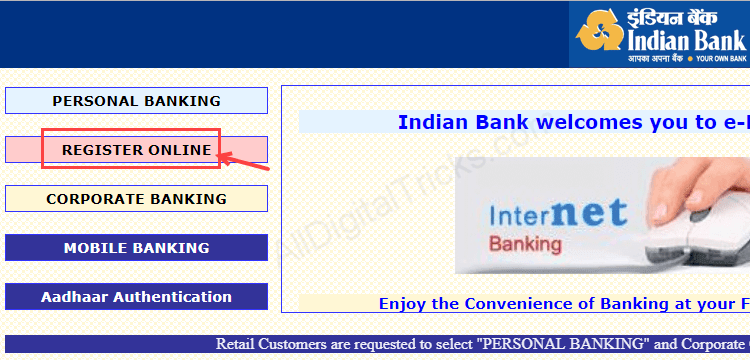 Indian bank net banking registration activation