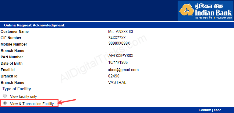Indian bank net banking registration activation