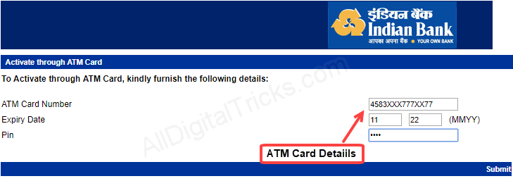 Indian bank net banking registration activation