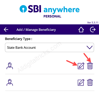Add beneficiary SBI Anywhere